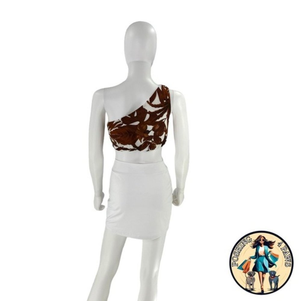 Seven Wonders | NEW Lorelei One Shoulder Crop Top in Chocolate Floral Size L - Picture 8 of 11